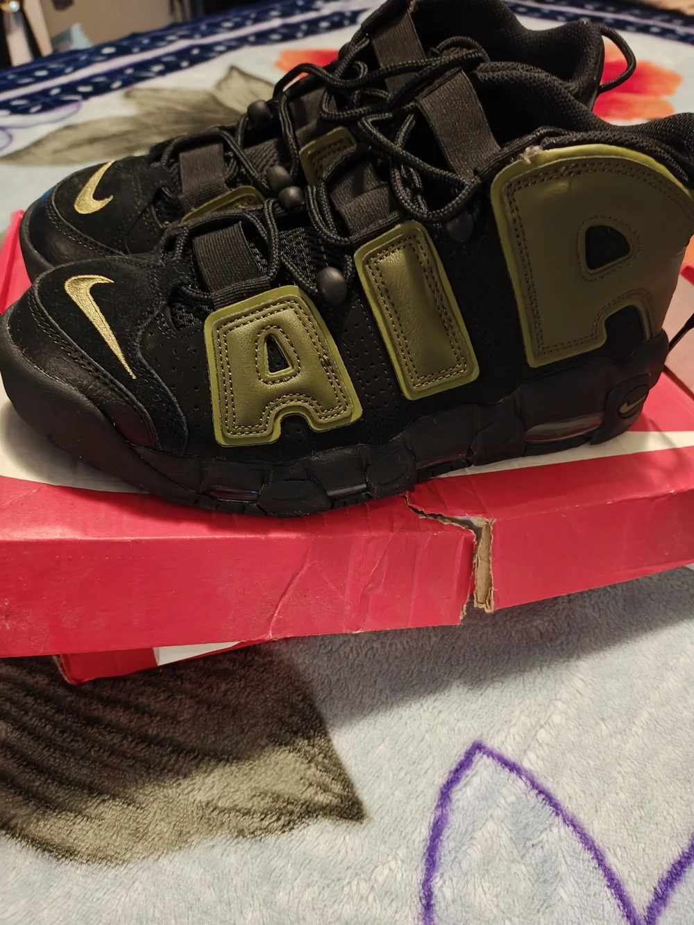 Nike Kids Black Sneakers with Olive and Gold Accents